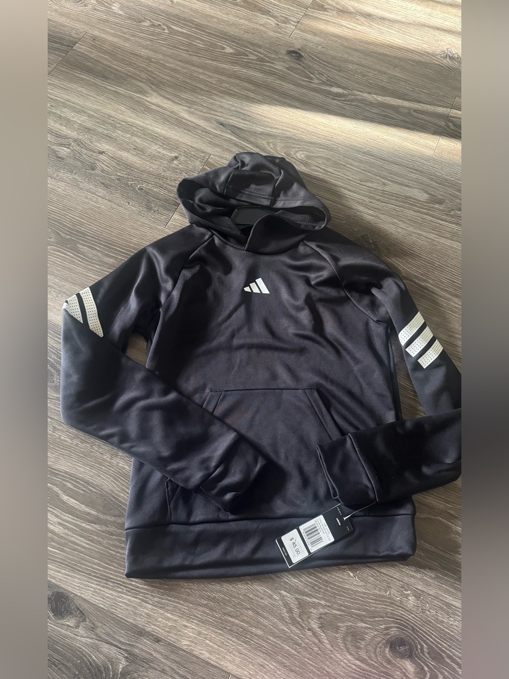 NWT adidas Kids Black Hoodie with White Accents
